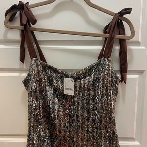 NWT Free People intimately Hey Girl sequin tie strap top L